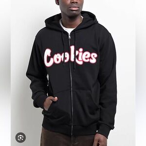 Cookies black original chenille appliqué zip front pockets M sweatshirt hoodie